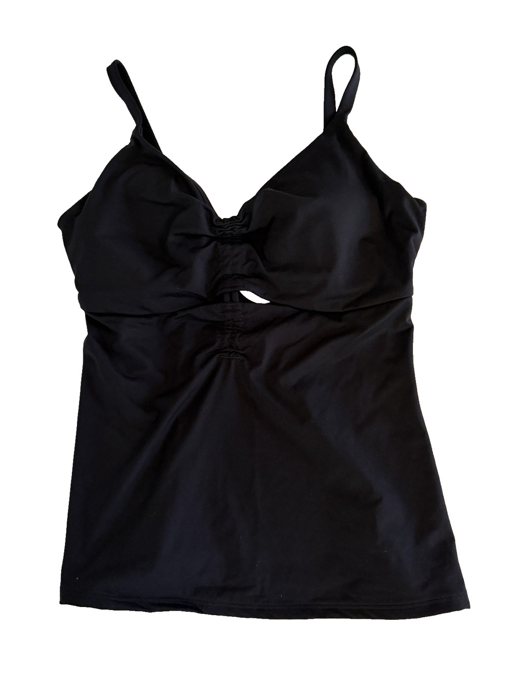 Athleta Swim Tankini Top Womens 36D/DD Black Keyhole Underwire Spaghetti Straps